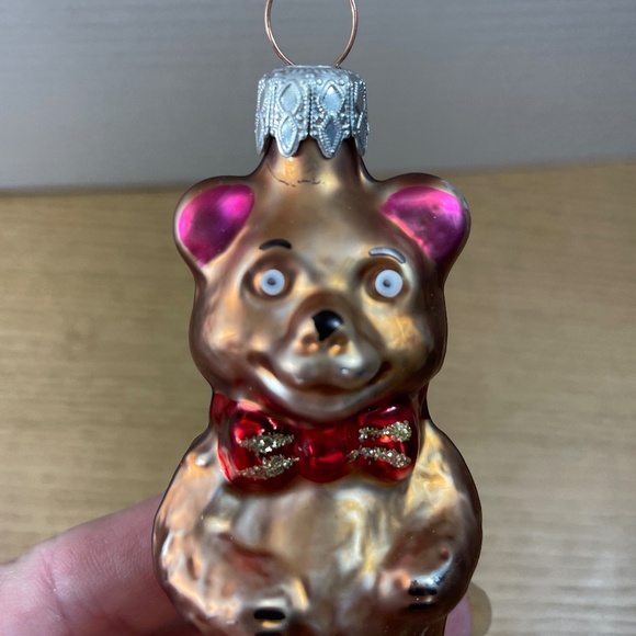 Vtg Inge Glas Christmas Ornament German Brown Bear Hand Blown Glass Hand Painted - Picture 3 of 7